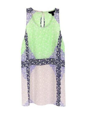 J. Crew Womens XS Floral Abstract Colour Block Halter Neck Blouse Neon 0